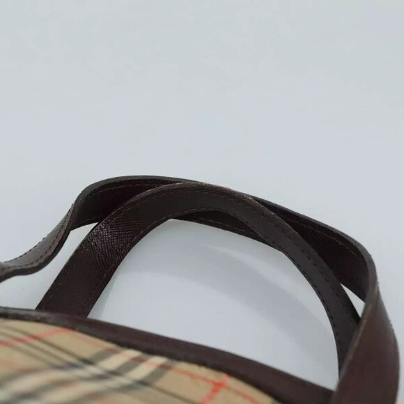 Burberrys Nova Check Hand Bag Canvas Leather Beige Brown Silver Auth - Picture 7 of 15